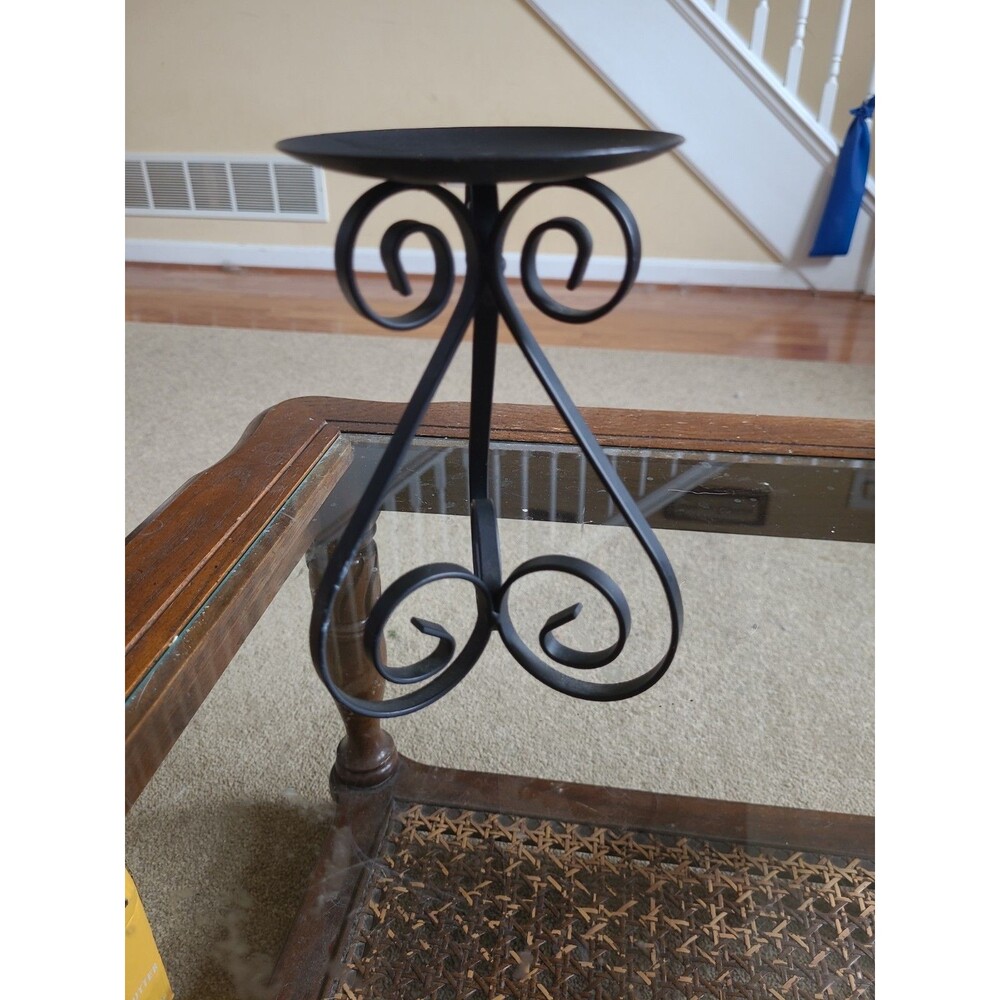 Lot of 3 Black Metal Pillar Candle Holders 4” Dia Graduated Heights - Picture 2 of 11